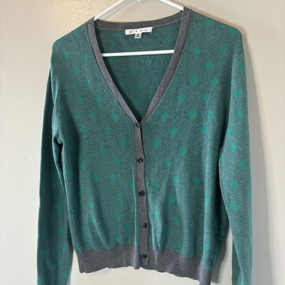 Cabi Womens Green Polka Dot Long Sleeve Cardigan Sweater Button Up Small - Picture 2 of 6